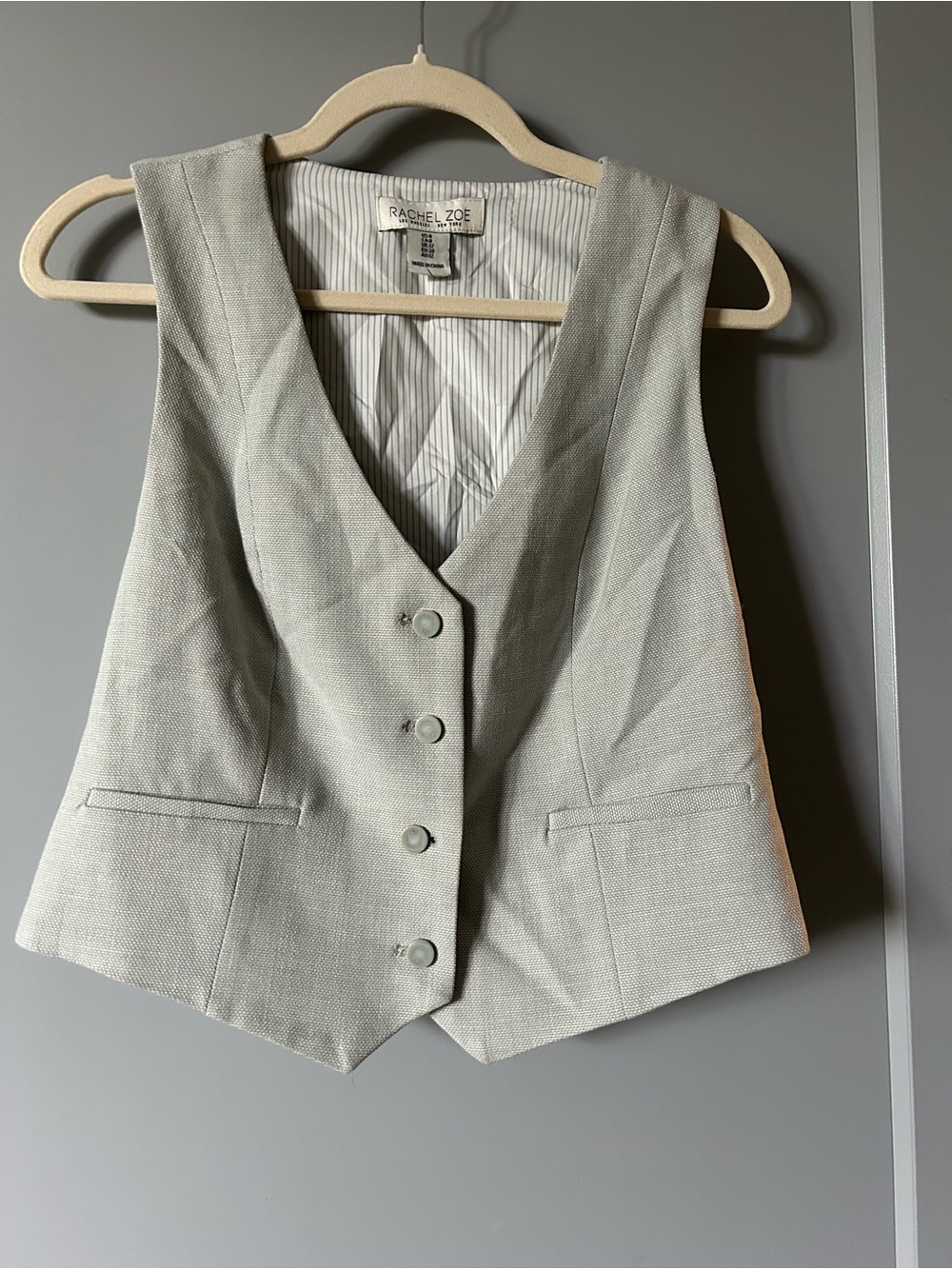 Rachel Zoe Striped Light Gray Button-Front Vest